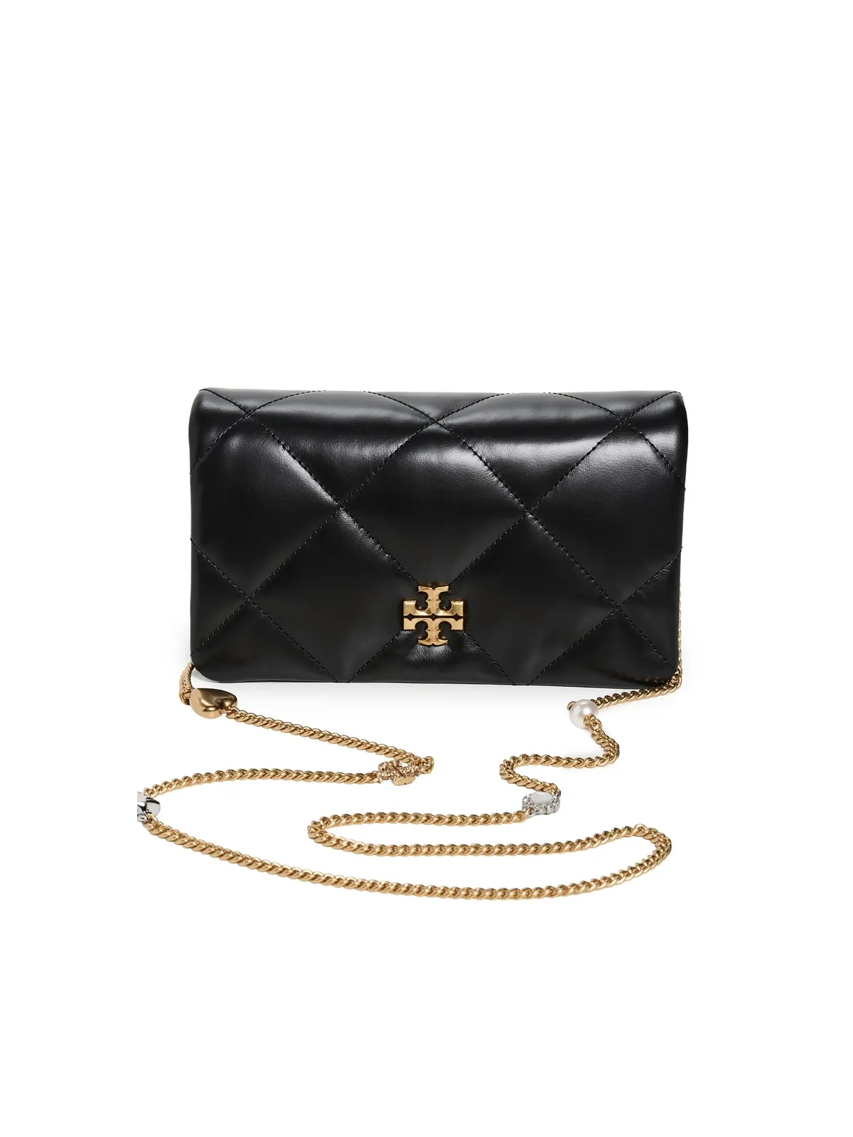 ビンテージ Tory Burch キラ ダイヤモンドキルト チャームチェーン ウォレット ブラック ワンサイズ - 画像1