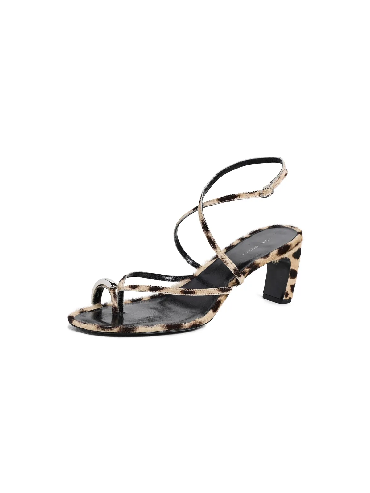 Tory Burch ピアースドストラップヒールサンダル チーター柄/シルバー - 画像1