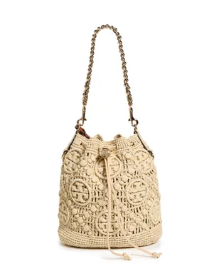 Tory Burch Tモノグラム ラフィア バケットバッグ ナチュラル ワンサイズ - サムネイル1