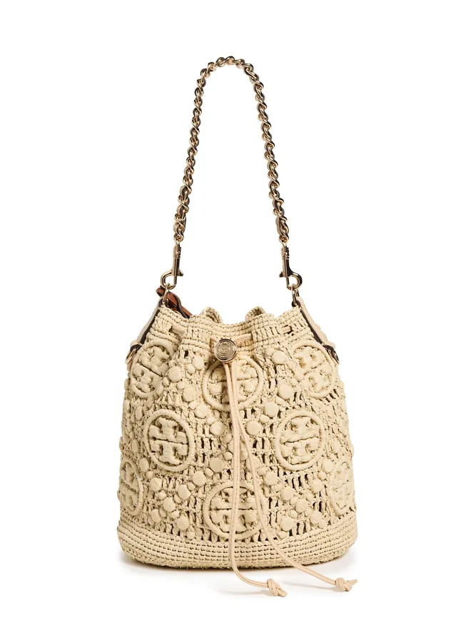 Tory Burch Tory Burch Tモノグラム ラフィア バケットバッグ ナチュラル ワンサイズの商品画像