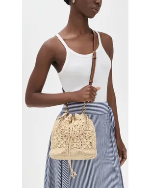 Tory Burch Tモノグラム ラフィア バケットバッグ ナチュラル ワンサイズ - サムネイル3