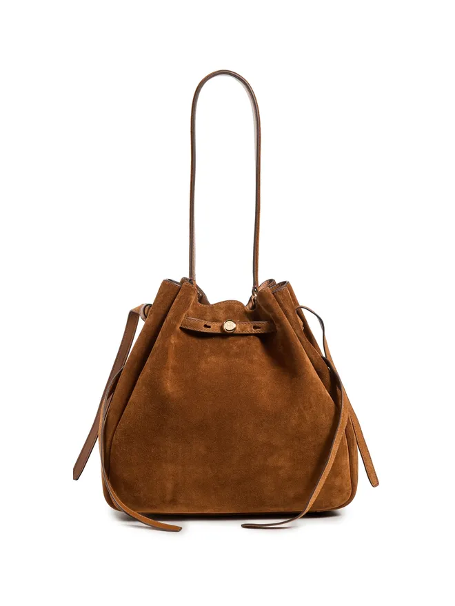 Tory Burch Tory Burch ロミー スエード ラージ バケットバッグ キャラメル ワンサイズの商品画像