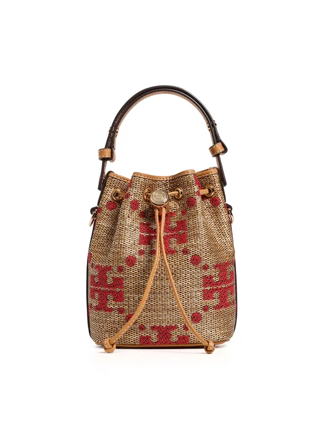 Tory Burch Tory Burch T モノグラム ストロー ミニ バケットバッグ ナチュラル ワンサイズの商品画像