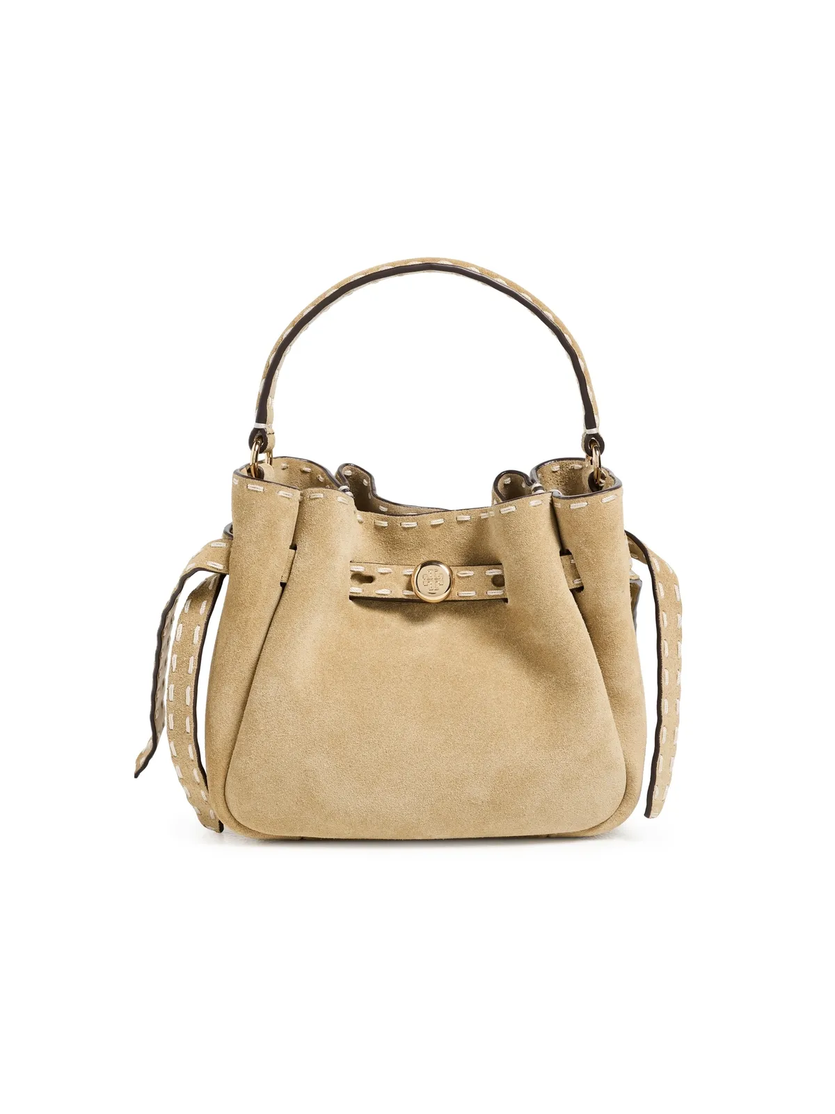 Tory Burch ロミー スエード ピックステッチ ミニ バケットバッグ - 画像1