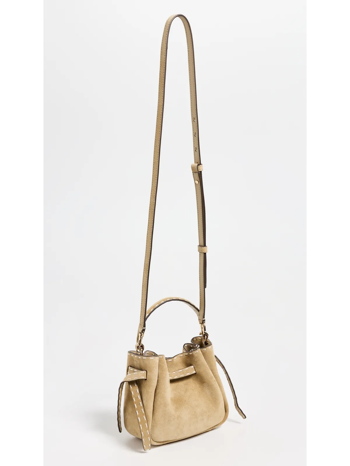 Tory Burch ロミー スエード ピックステッチ ミニ バケットバッグ - 画像4