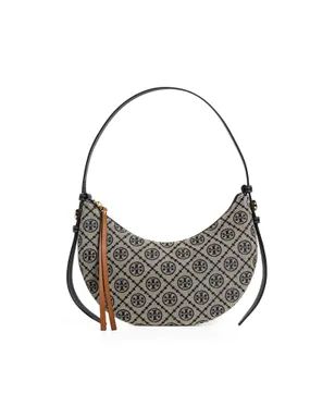 Tory Burch ロミー Tモノグラム ハーフムーン バッグ ネイビー ワンサイズ - サムネイル1