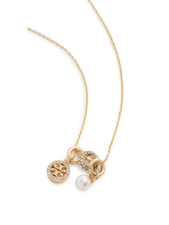Tory Burch Tory Burch ミラー パヴェチャーム ペンダント ネックレス ゴールド/クリスタル/パールの商品画像