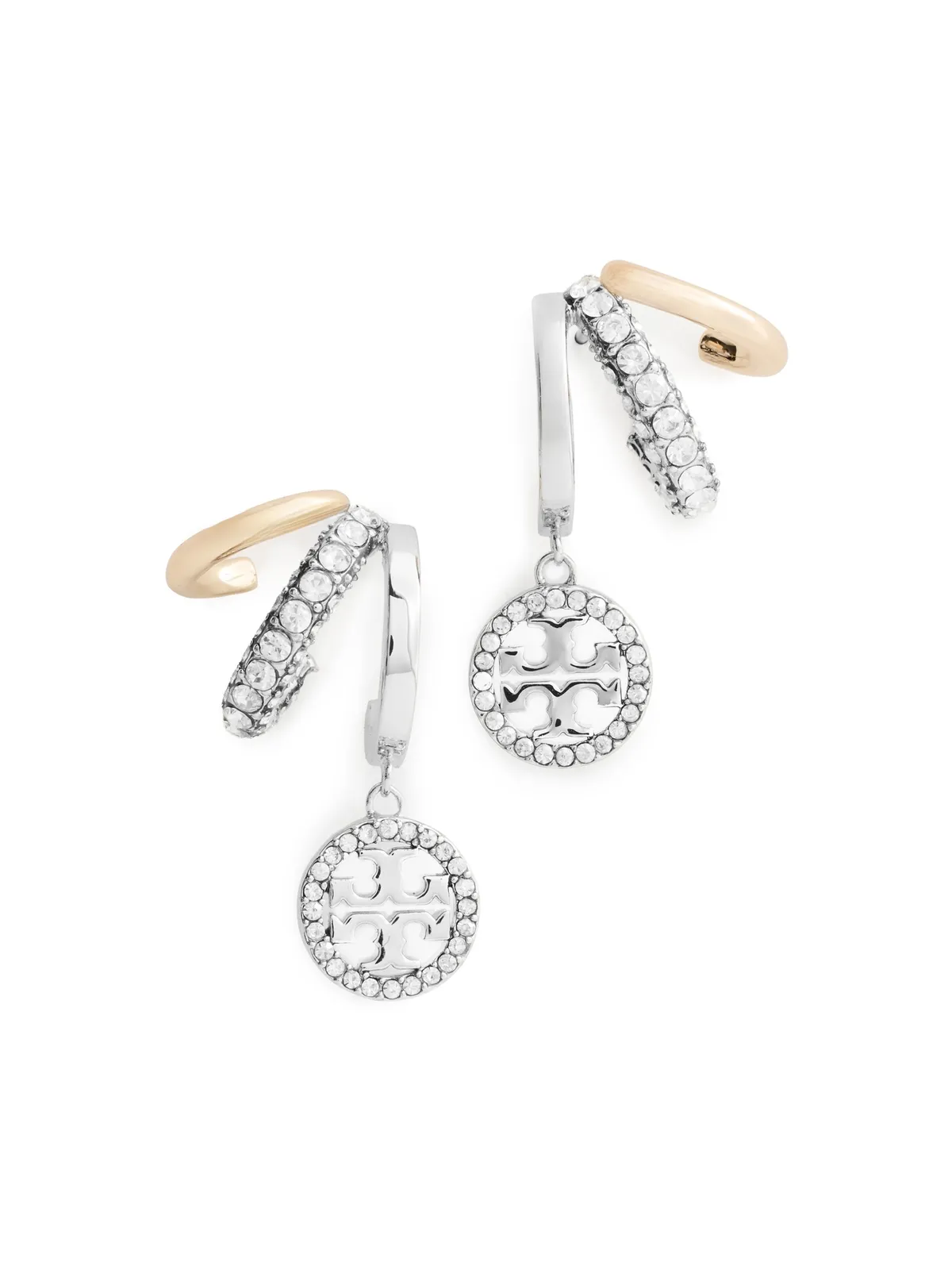 Tory Burch アイコン パヴェ トリプルフープ イヤリング ゴールド/シルバー/クリスタル - 画像1