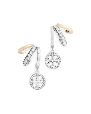 Tory Burch アイコン パヴェ トリプルフープ イヤリング ゴールド/シルバー/クリスタル - サムネイル1