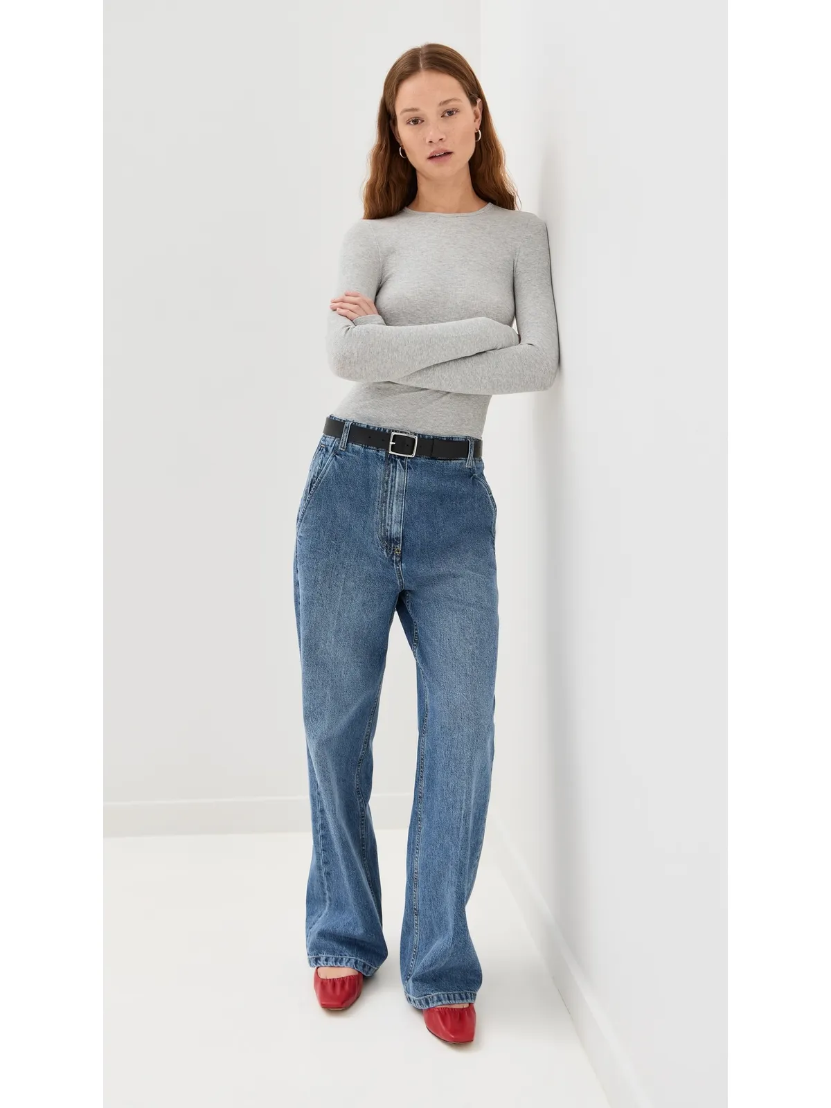 Tibi リブ編みクルーネック長袖Tシャツ（ヘザーグレー） - 画像5