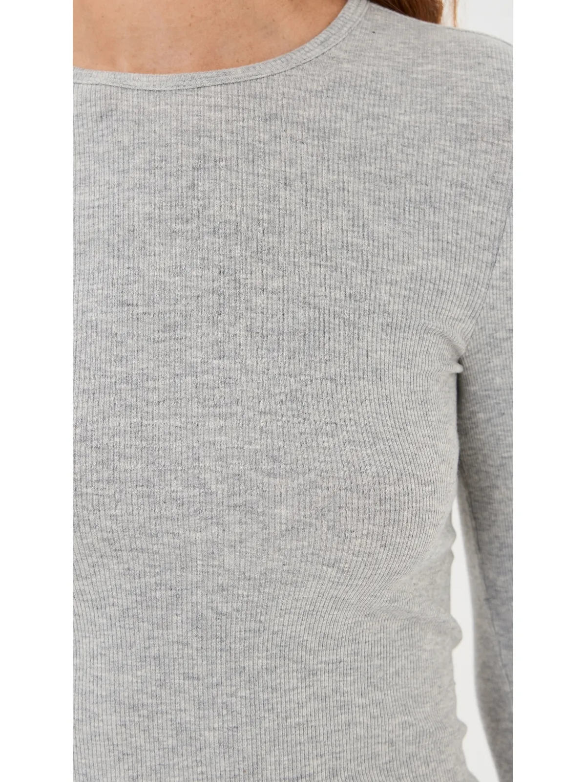 Tibi リブ編みクルーネック長袖Tシャツ（ヘザーグレー） - 画像6