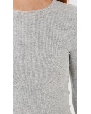 Tibi リブ編みクルーネック長袖Tシャツ（ヘザーグレー） - サムネイル6