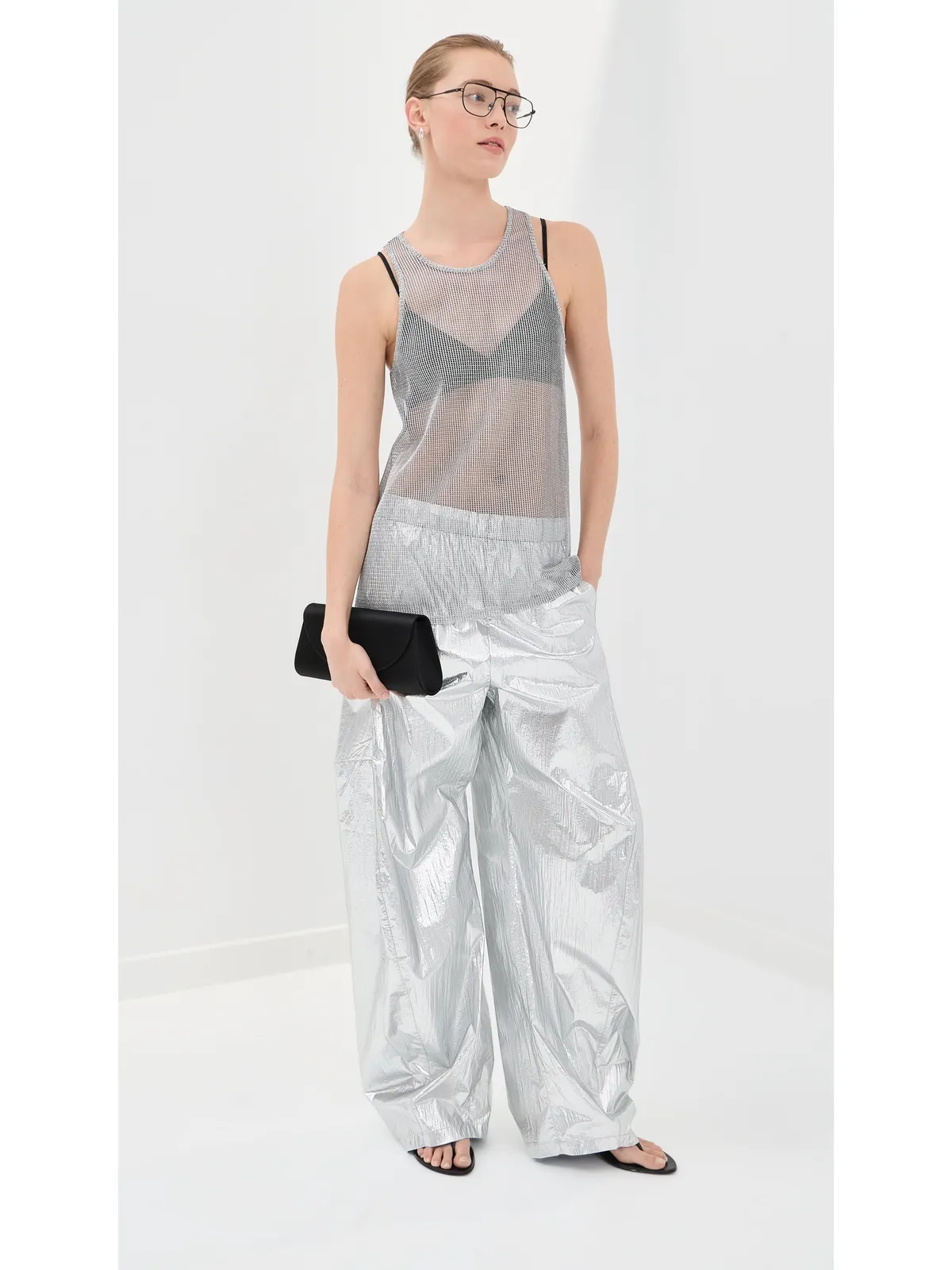 Tibi ビスコース メタリック リブ編み タンクトップ - 画像5