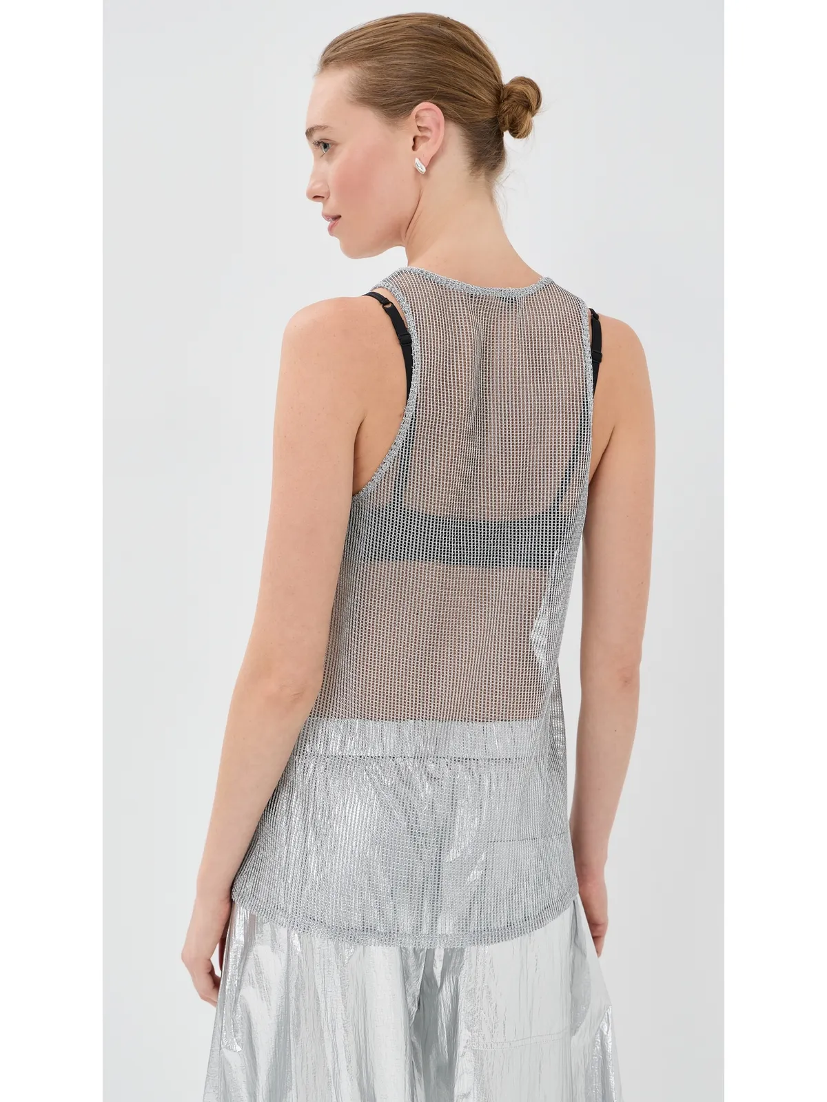 Tibi ビスコース メタリック リブ編み タンクトップ - 画像3