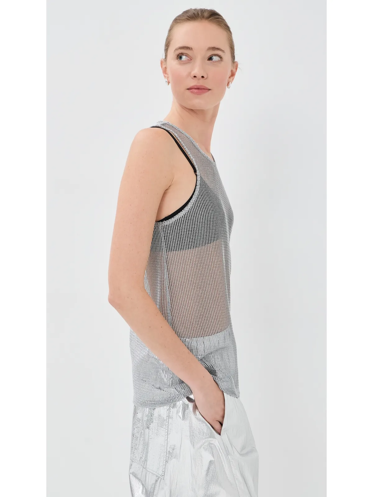 Tibi ビスコース メタリック リブ編み タンクトップ - 画像4