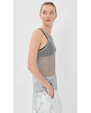 Tibi ビスコース メタリック リブ編み タンクトップ - サムネイル4