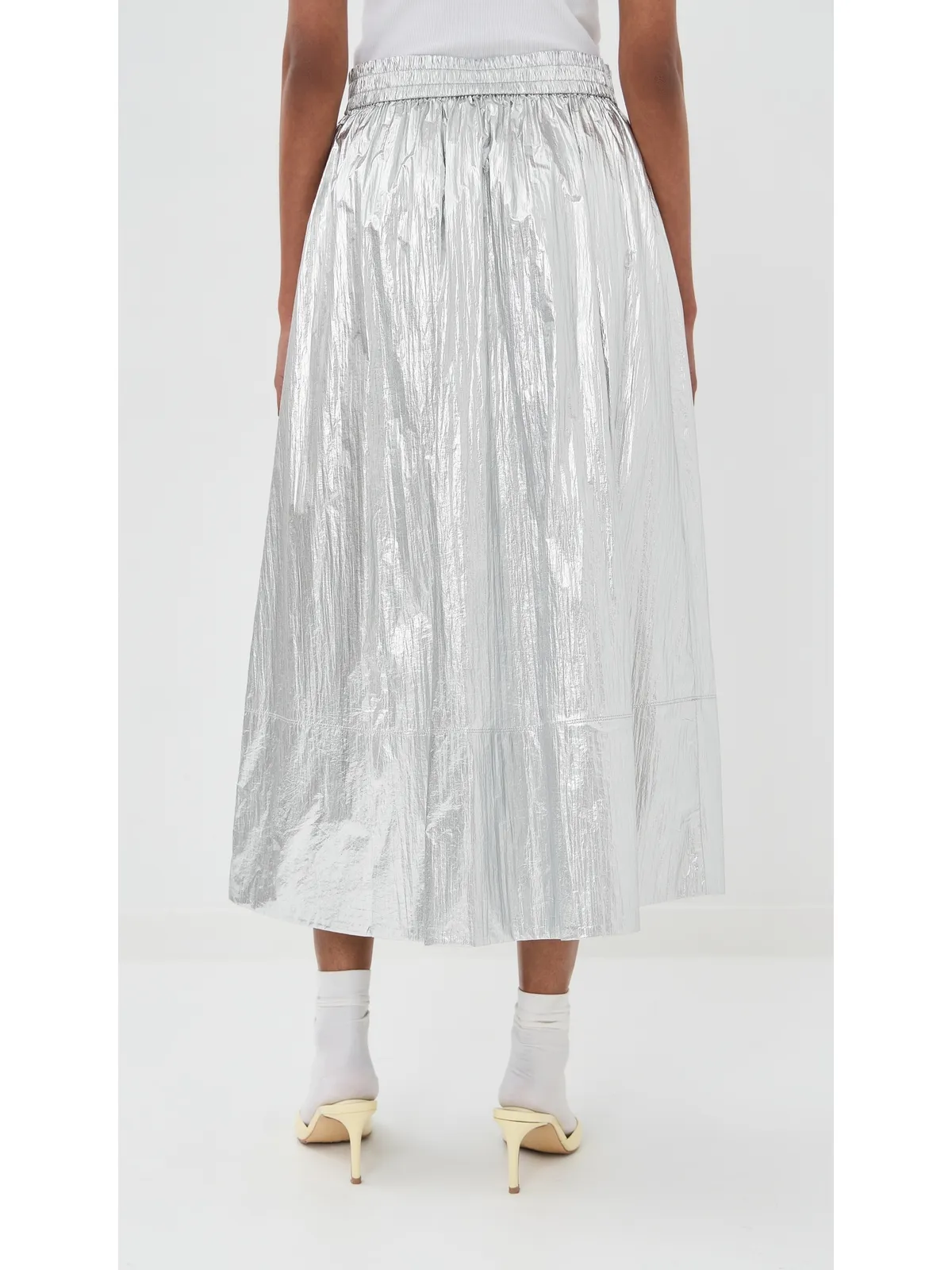 Tibi シルバーメタリック ナイロン プルオン フルスカート - 画像3