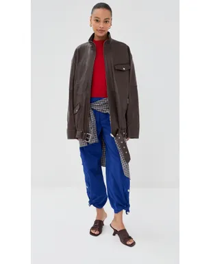 Tibi レザー モトボンバー ジャケット ブラウン - サムネイル5