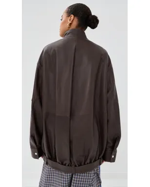 Tibi レザー モトボンバー ジャケット ブラウン - サムネイル3