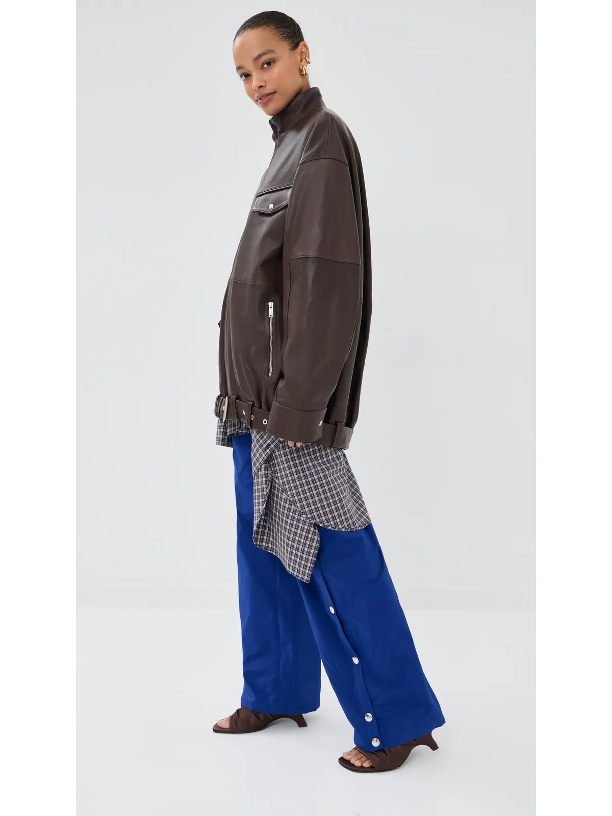 Tibi レザー モトボンバー ジャケット ブラウン - 画像4