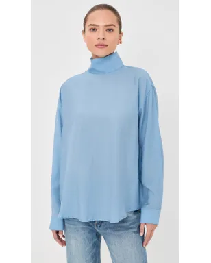 Tibi ウルトラライト・シルクテンセル フォンネルネック シャツ ブルー - サムネイル3