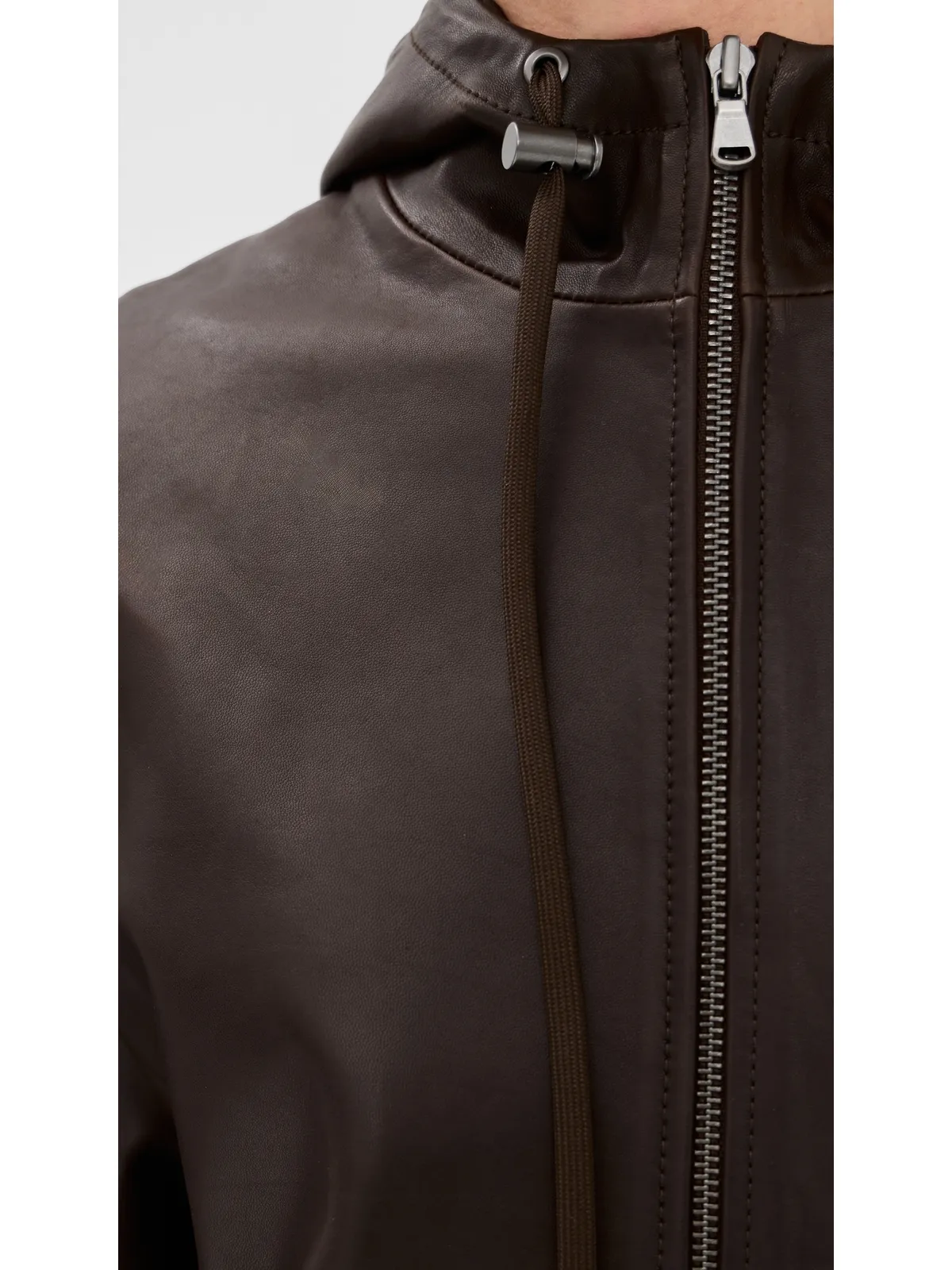 Tibi レザー ジップアップ フーディー ジャケット ブラウン - 画像6