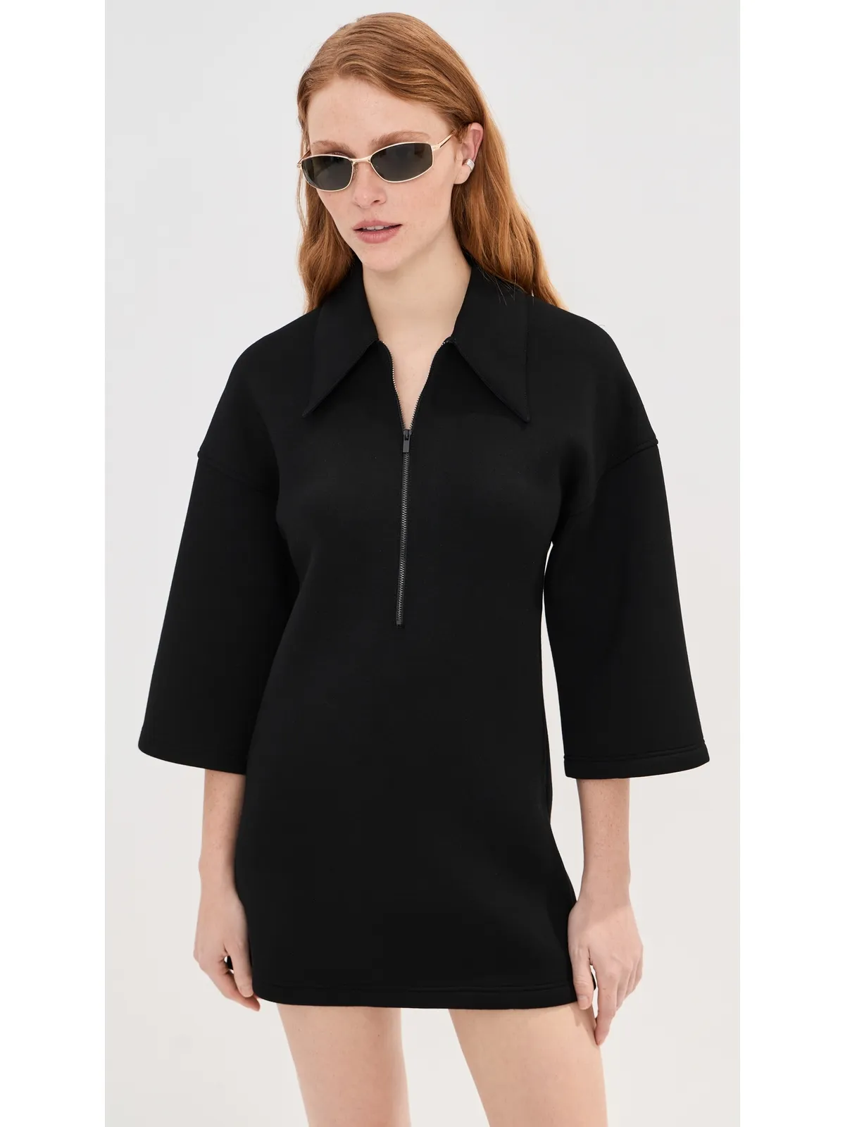 Tibi ボンデッドビスコース ジップフロント半袖スリムチュニック - 画像2