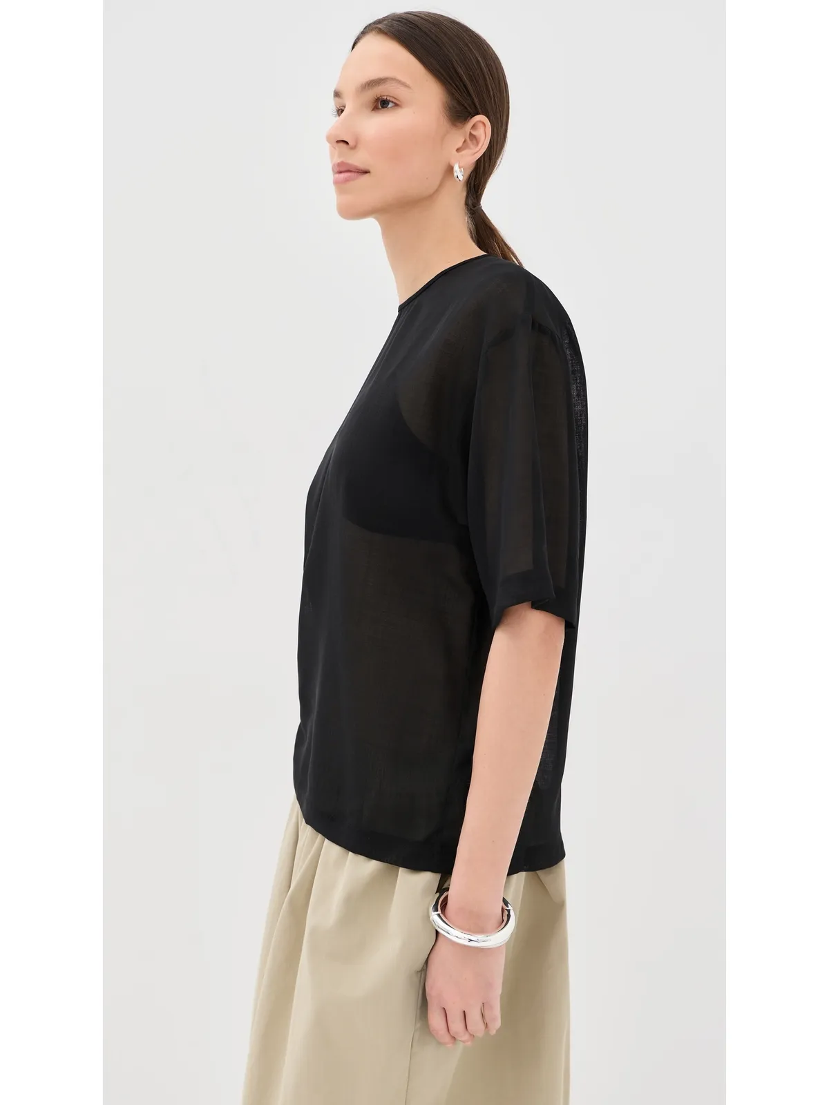 Tibi シアーウールガーゼ イージーTシャツ - 画像4