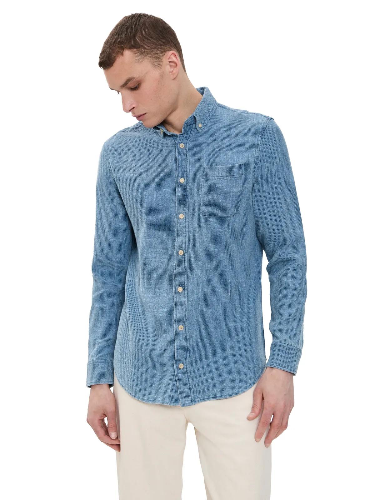 Taylor Stitch ジャック コットン ワッフルシャツ インディゴ - 画像1