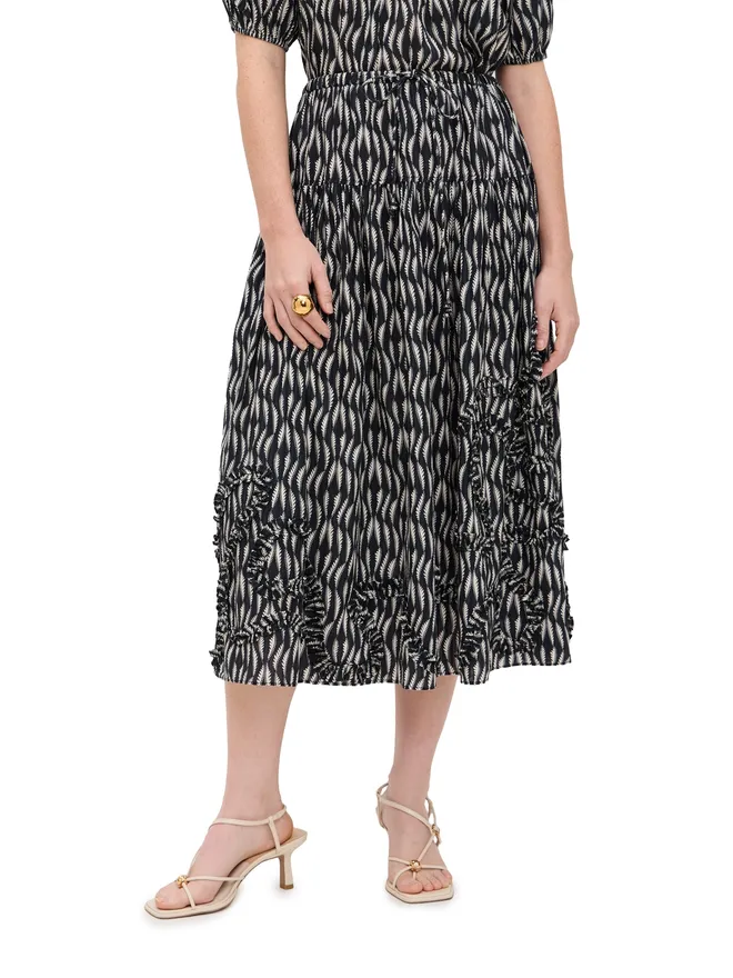 Ulla Johnson Ulla Johnson アレクサンドラ フリル付きコットン ミディスカート グラファイトの商品画像