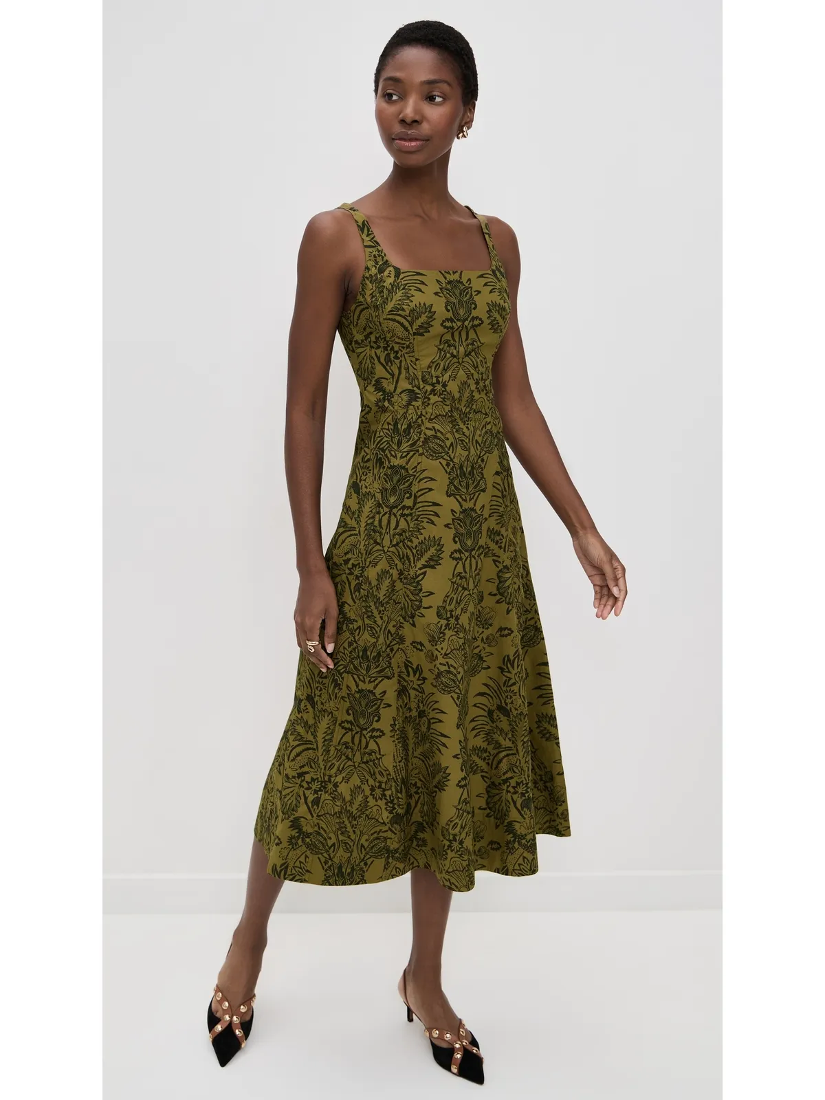 Ulla Johnson ナタリ タンク コットン ドレス オリーブ フローラ - 画像5