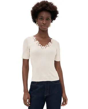 Ulla Johnson レース付きショートスリーブニットトップス - サムネイル1