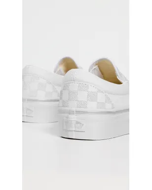 Vans クラシック スリップオン プラットフォーム スニーカー（チェッカーボード柄・シルバー） - サムネイル4