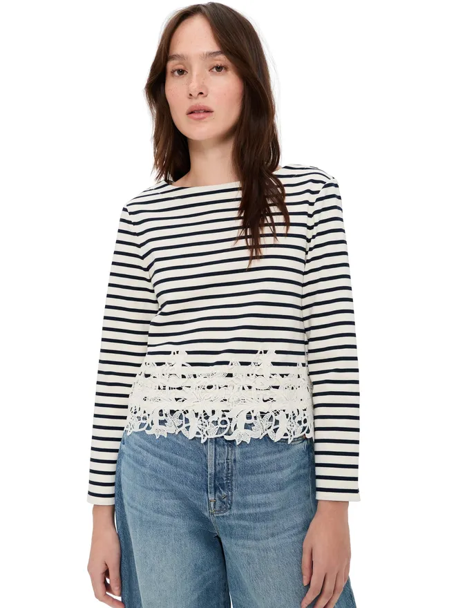 Veronica Beard Jean Veronica Beard Jean ホーヴィー トップ レース付き Dove/Navy Stripeの商品画像