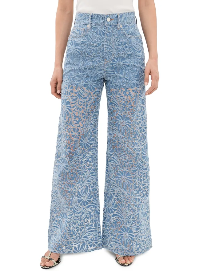 Veronica Beard Jean Veronica Beard Jean テイラー フローラル バーナウト ジーンズ（ハイライズ・ワイドレッグ）の商品画像