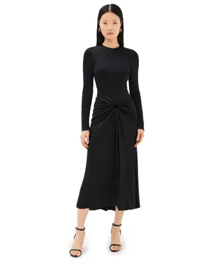 Victoria Beckham ロングスリーブ ギャザー ミディドレス ブラック - サムネイル1