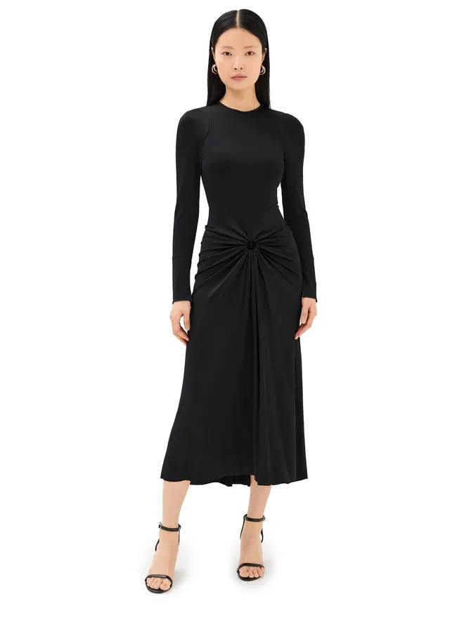 Victoria Beckham Victoria Beckham ロングスリーブ ギャザー ミディドレス ブラックの商品画像