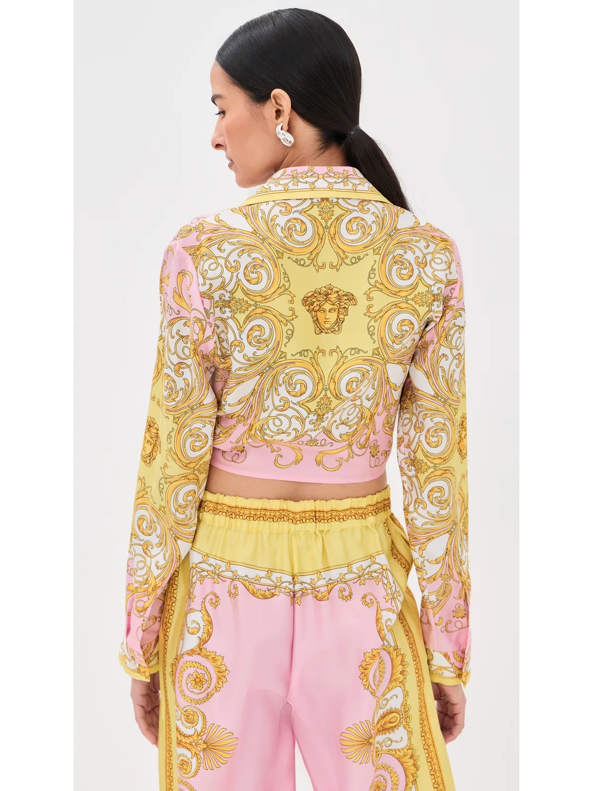 Versace ツイルプリント シルクシャツ ペールイエロー／ローズクォーツ - 画像3