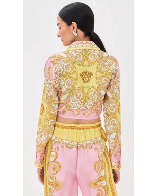 Versace ツイルプリント シルクシャツ ペールイエロー／ローズクォーツ - サムネイル3