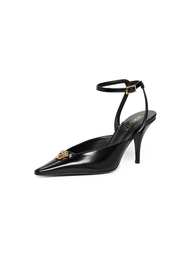 VERSACE Versace T.85 カーフレザー スリングバックパンプス 1B00V-ブラック-ゴールドの商品画像