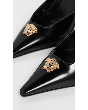 Versace T.85 カーフレザー スリングバックパンプス 1B00V-ブラック-ゴールド - サムネイル6