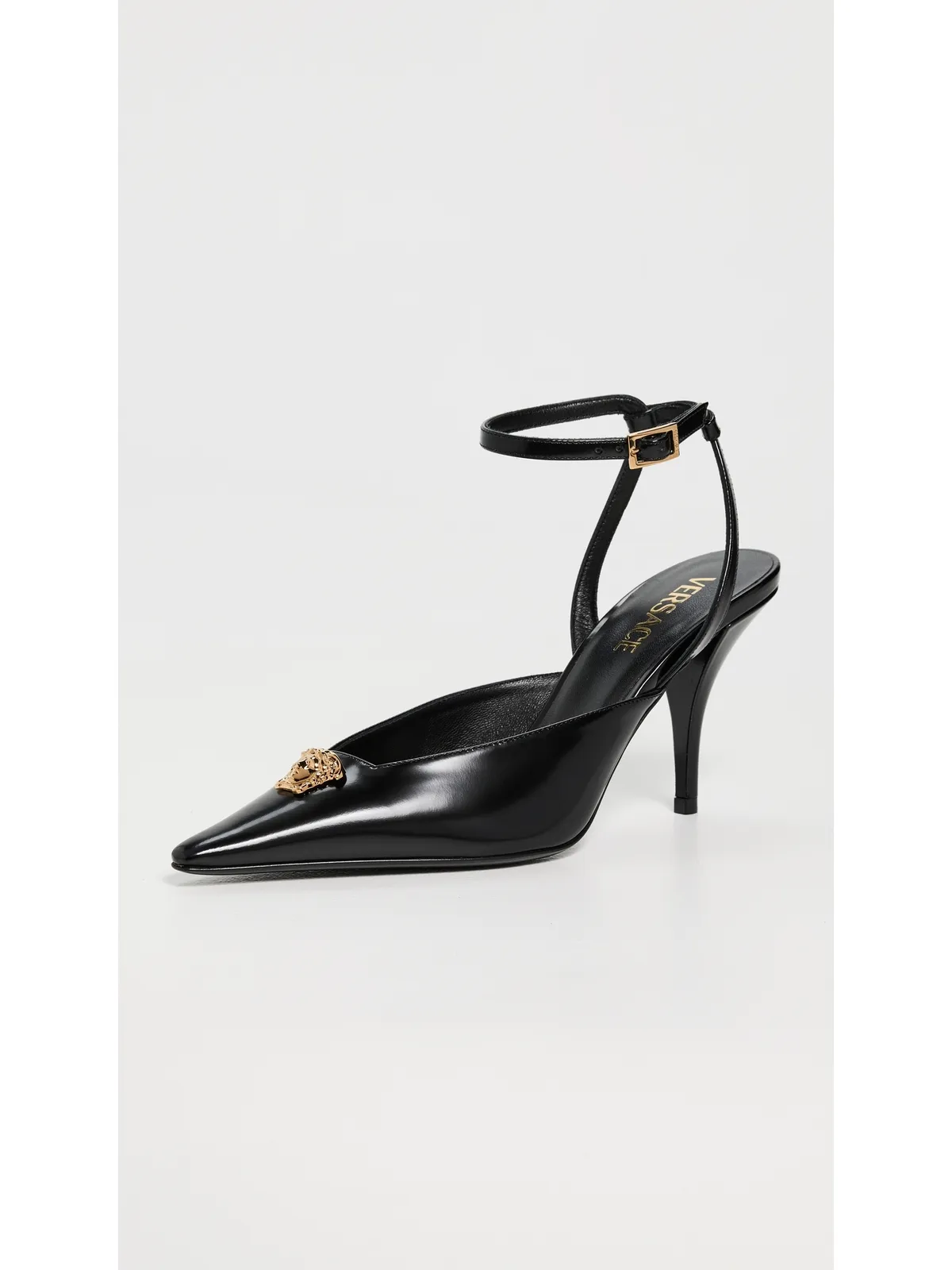 Versace T.85 カーフレザー スリングバックパンプス 1B00V-ブラック-ゴールド - 画像2