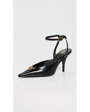 Versace T.85 カーフレザー スリングバックパンプス 1B00V-ブラック-ゴールド - サムネイル2