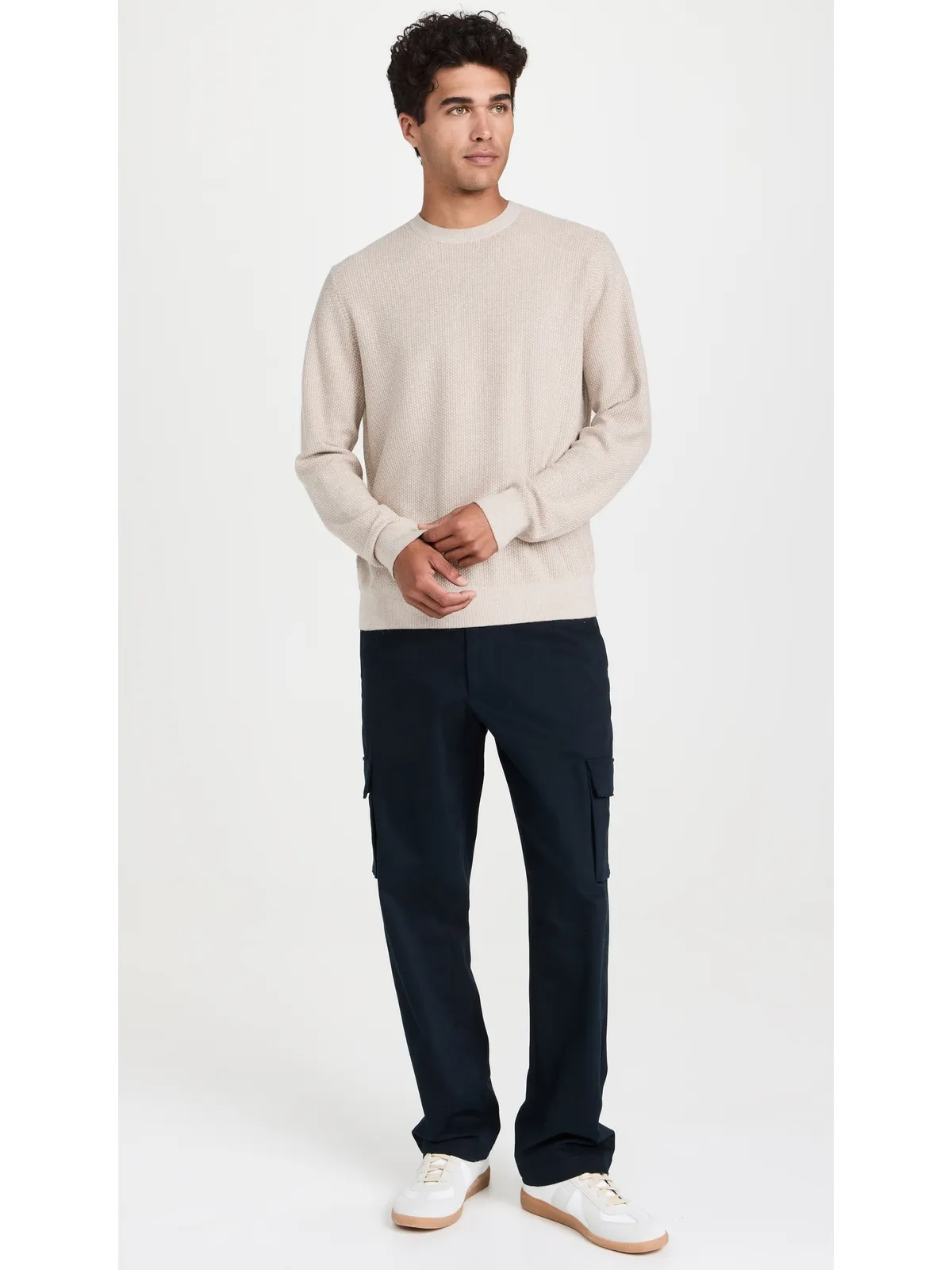 Vince Geo Jacquard クルーセーター ブリティッシュカーキ/クラシッククリーム - 画像5