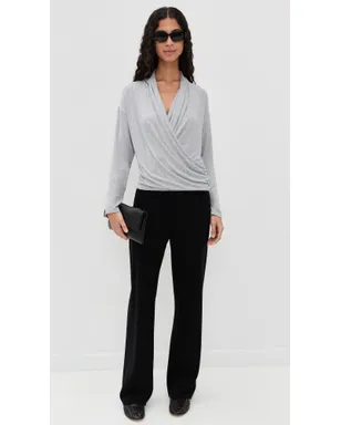 Vince リラックスフィット長袖 ラップデザインのトップス Hペールグレー - サムネイル5