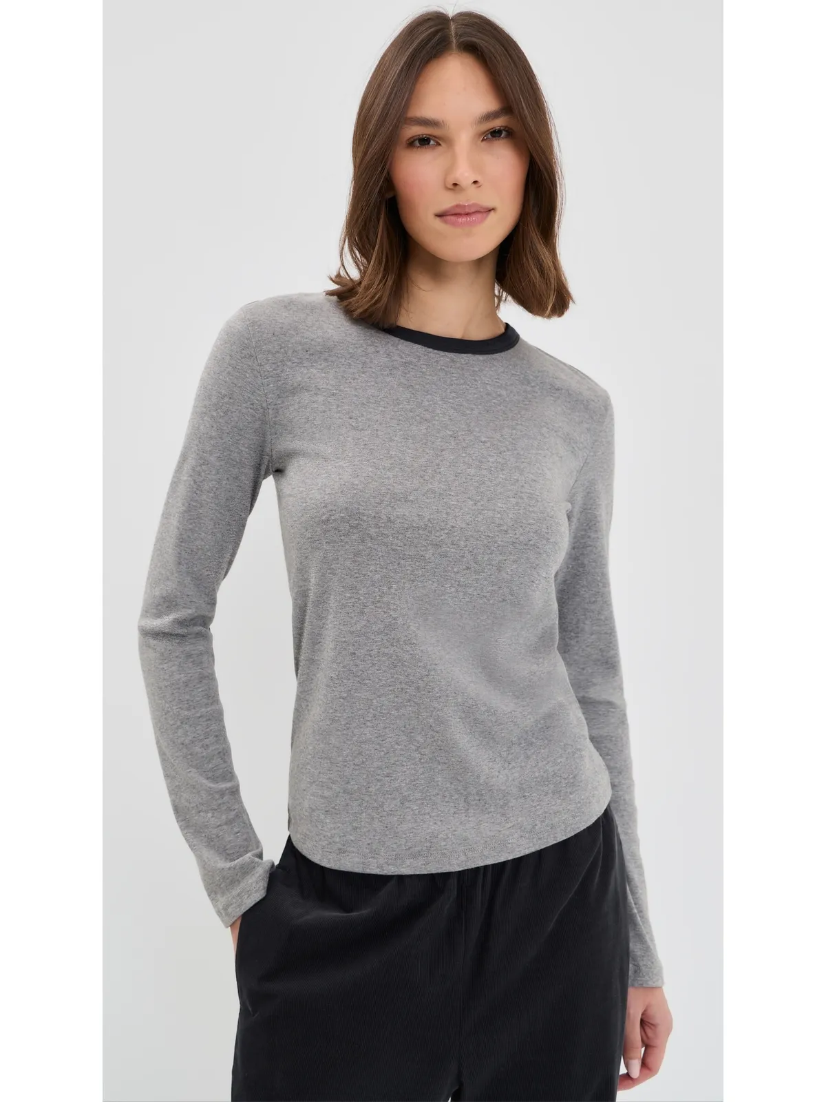 ビンテージ Vince ヘザー柄トリム付き長袖クルーTシャツ - 画像2