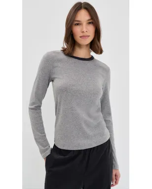 ビンテージ Vince ヘザー柄トリム付き長袖クルーTシャツ - サムネイル2