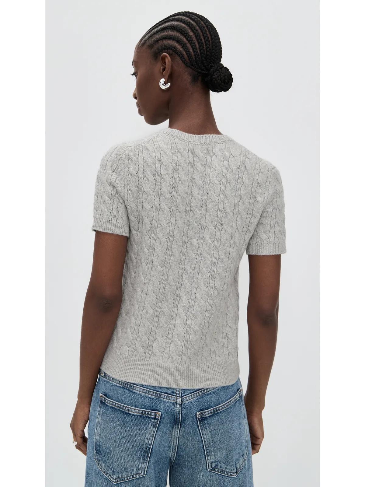 Vince キャッシュブレンド ケーブルニットTシャツ B'h Pale Grey - 画像3