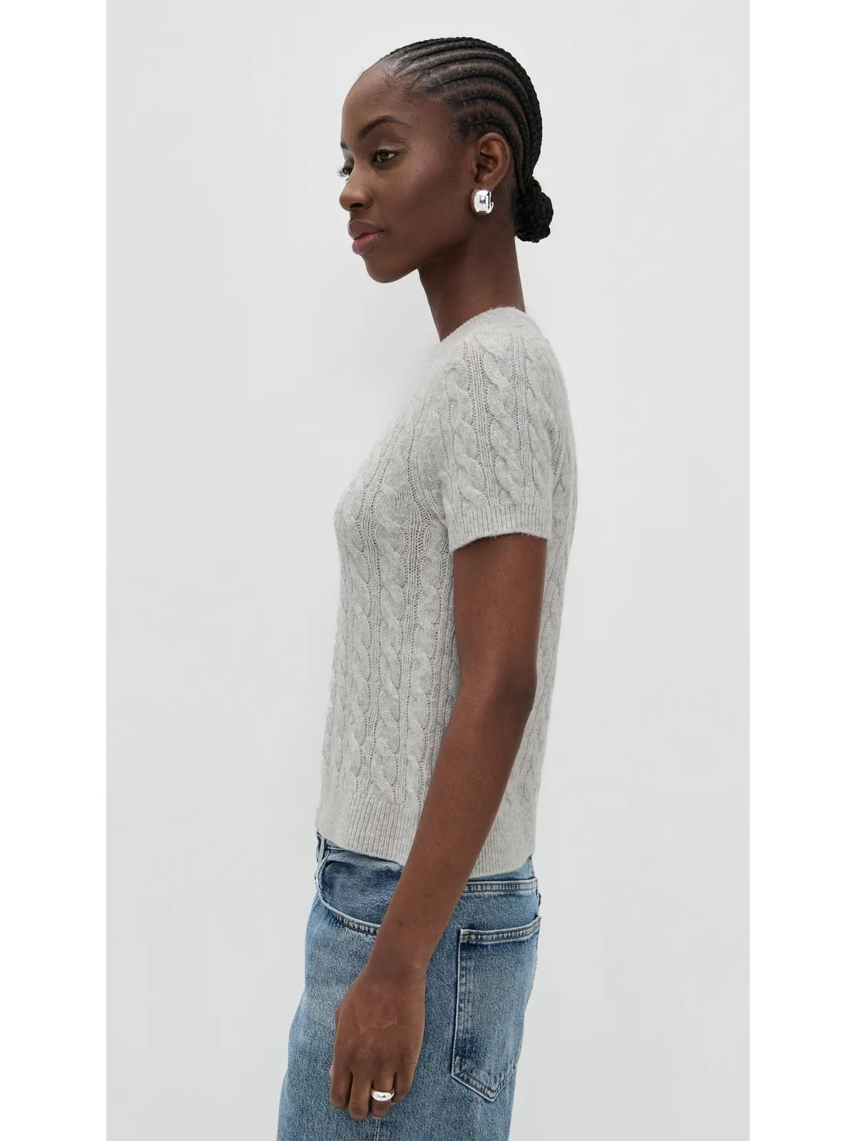 Vince キャッシュブレンド ケーブルニットTシャツ B'h Pale Grey - 画像4