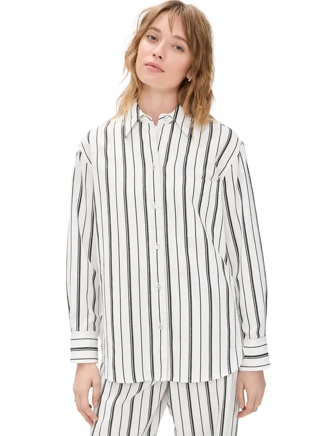 Vince Vince リゾートストライプ オーバーサイズ シャツ ホワイト/ブラック Mの商品画像